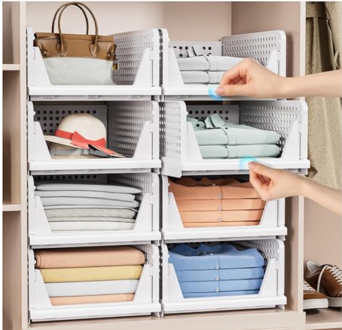 4 Pack Stackable Closet Storage Basket - Stackable Storage Bins - Image 7