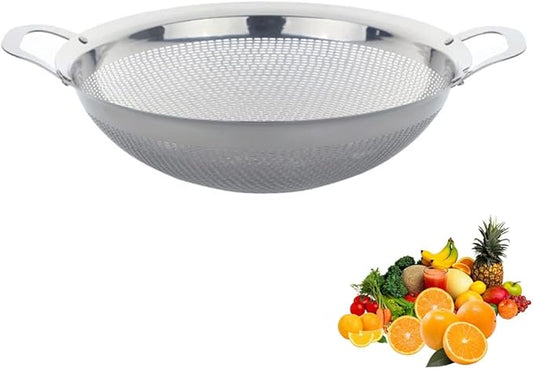 Stainless Steel Colander With Handle and Legs Drain Basket for Pasta, Spaghetti, Berry, Veggies, Fruits, Noodles, Salads, Fruit Colander Strainer Metal Rice Sieve Kitchen Utensils-Silver