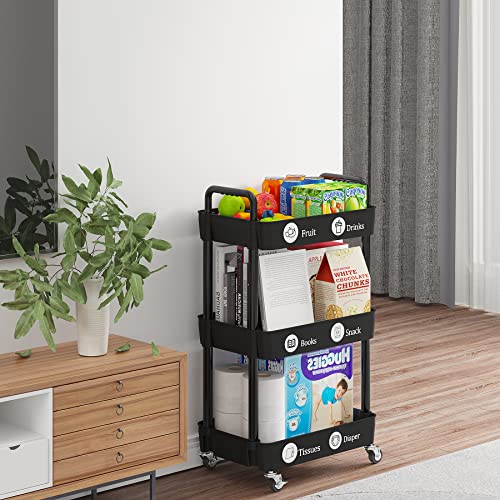 3 Tier Rolling Cart with Wheels, Utility Storage Carts,Black - Image 6