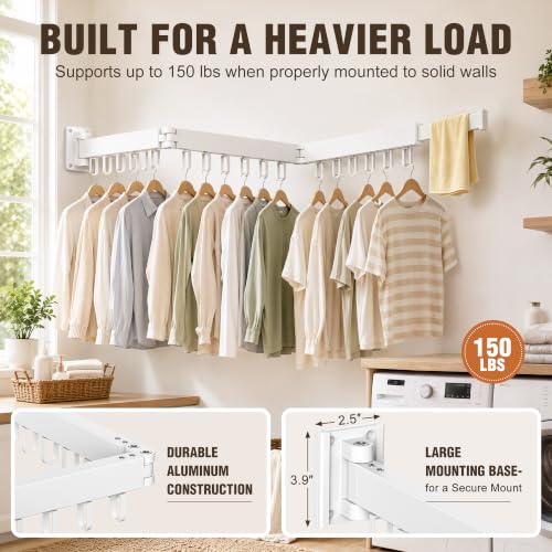 AKTOP Wall Mounted Clothes Drying Rack, Tri-Fold Laundry - Image 4