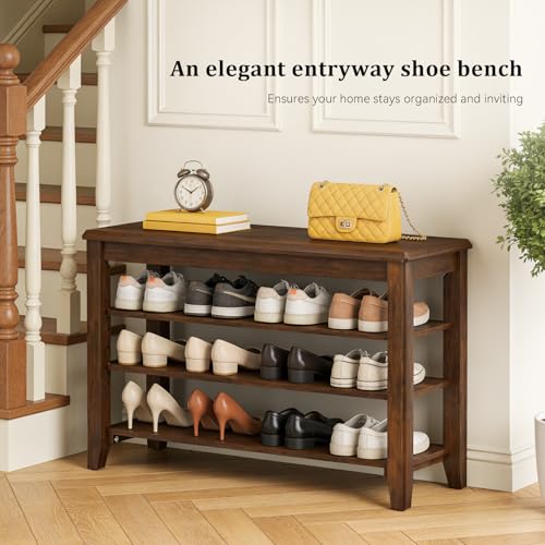 Shoe Rack Bench for Entryway, 3 Tier Adjustable Shelves - Image 4