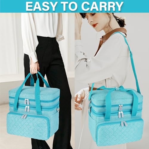 Double Layer Sewing Organizer Bag with Shoulder Strap, Blue - Image 6