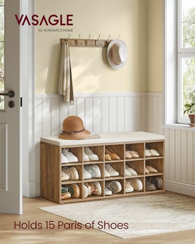 VASAGLE Shoe Bench with Cushion, 15 Compartments, 11 | All Products - Image 3
