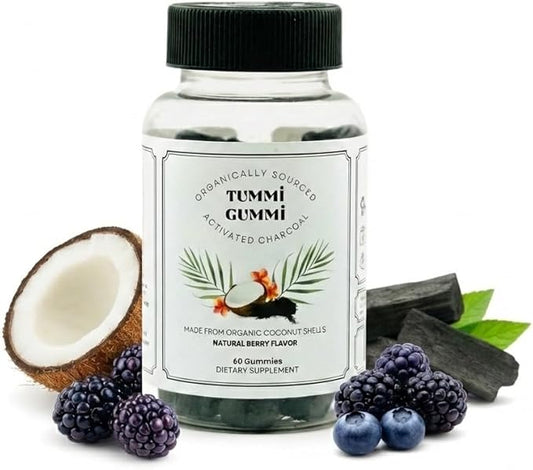 Activated Organic Charcoal Gummies, Charcoal Gummy for Kids and Adults, Digestive Health, Gas and Bloat Relief, Detox, Natural Berry Flavor, 60 Count