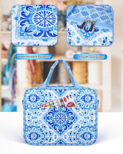 Sewing Supplies Organizer Bag with Removable Binder, Blue Floral - Image 3