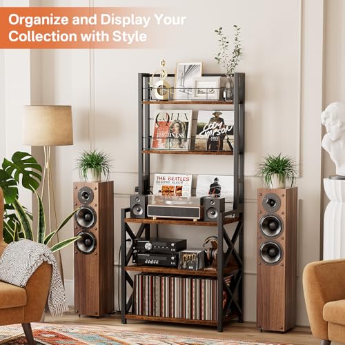 Record Player Stand with Power Outlet - Turntable Display Shelf - Image 5