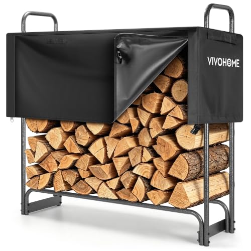 VIVOHOME 4 ft 1/4 Cord Firewood Rack Outdoor with Cover Combo Set - Image 2