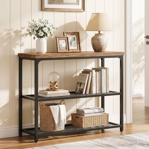 Besiost 32" Industrial Console Table with 3-Tier Storage, Rustic - Image 3