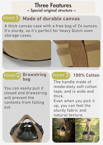 CAMPINGMOON Dutch Oven Bag 24oz Canvas Cast Iron Carry Case - Image 4