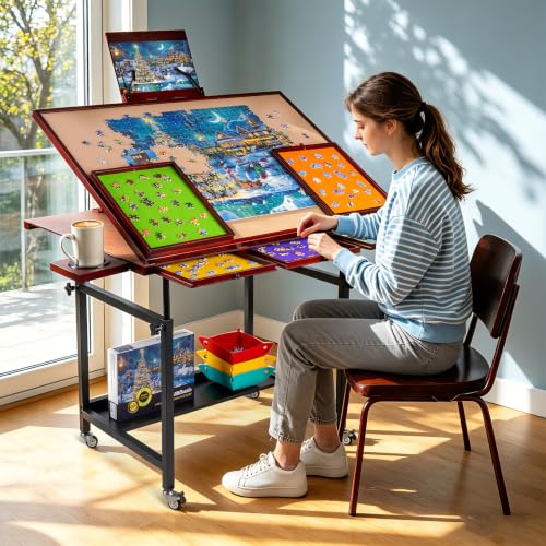 Becko US 1500 Piece Tilting Puzzle Table with 5 Drawers & - Image 3