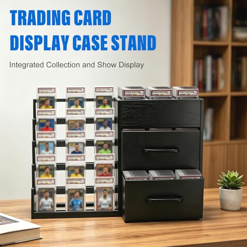 Trading Card Display Stand with 2 Fabric Drawers for Desk - Image 4