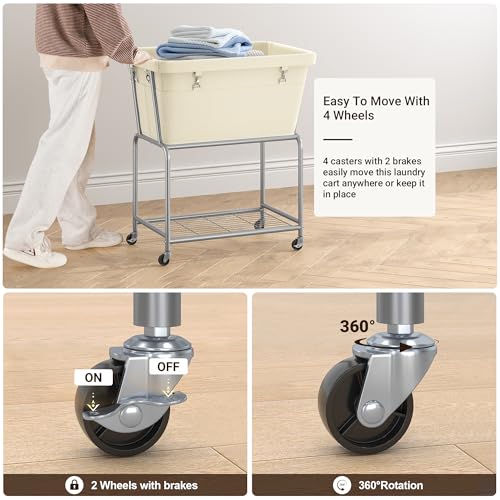 Rolling Laundry Hamper with Wheels, Removable Bag, Laundry Cart - Image 5