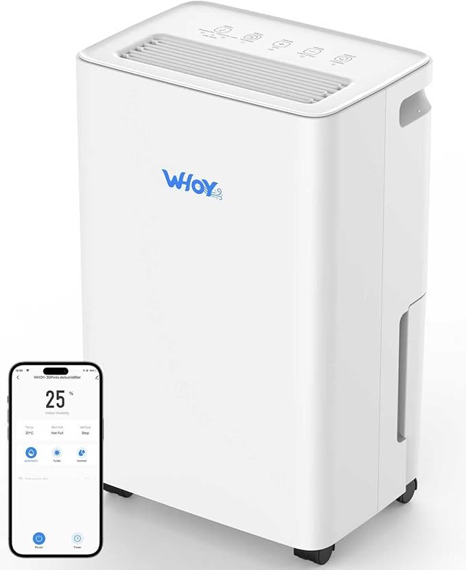 Dehumidifier for Basements, 2000 Sq. Ft., 30 Pints,1.6L Tank, App-Controlled, With 4.9 ft Drain Hose Low noise, for Living room, Basements and Office