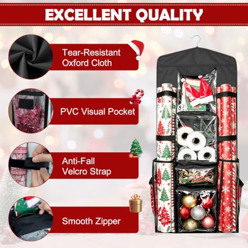 Double-Sided Hanging Wrapping Paper Storage Organizer,Over - Image 4