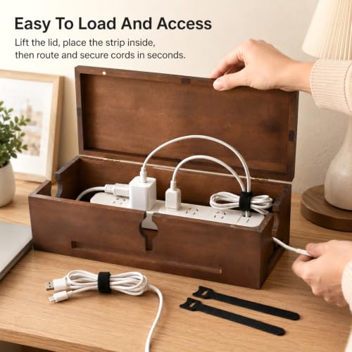Wood Cable Management Box for Power Strip, Solid Wood Cord - Image 5