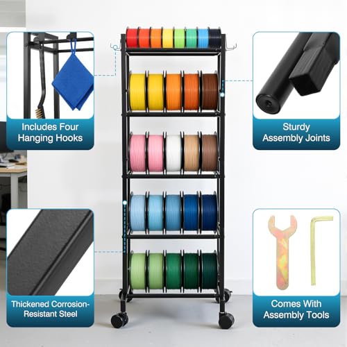 IRONWALLS 3D Printer Filament Rack with Wheel, 5 Tier, 51" Tall - Image 7