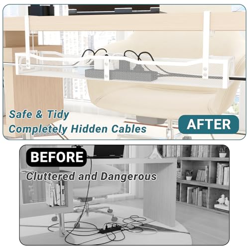 Cable Management Under Desk, 25.3'' No Drill Desk Ca | Cable Managemen - Image 4