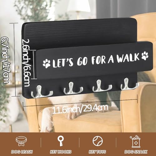 Wood Dog Leash Holder for Wall, with 4 Double Key Hooks - Image 4