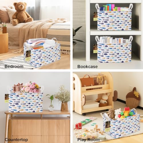 Rectangle Foldable Storage Basket Handles For Home, fish - Image 5