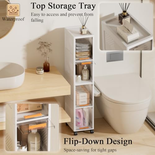 TEAMIX 4 Tier Slim Rolling Bathroom Storage Cabinet - Image 6