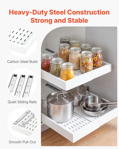 VEVOR Pull Out Cabinet Organizer, 2 Pack Expandable Width (12.2"-18.9"), 20.47" Deep Pull Out Drawers for Cabinets, Sliding Drawer for Kitchen Pantry Cabinet Organizer with Nano Ad