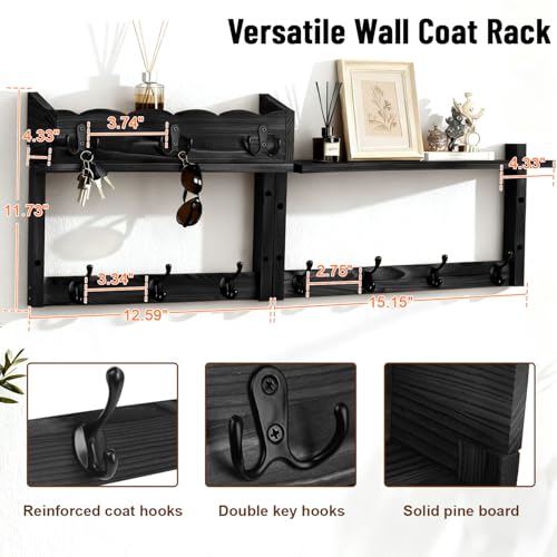 28" Coat Rack Wall Mount with Shelf with 7 Hooks 3 Key Hanger - Image 3