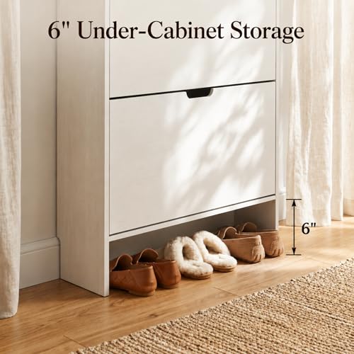 White Slim Shoe Cabinet with 3 Flip Drawers, 52" Tall Narrow Shoe - Image 5