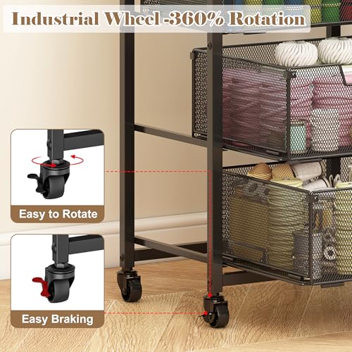 Under Desk Storage Cart with Lockable Wheels, 3-Drawer - Image 5
