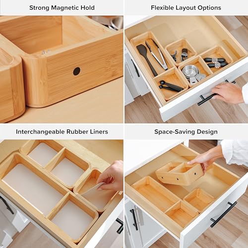 KitchenEdge Modular Drawer Organizer Set, 3-Container, Bamboo - Image 4
