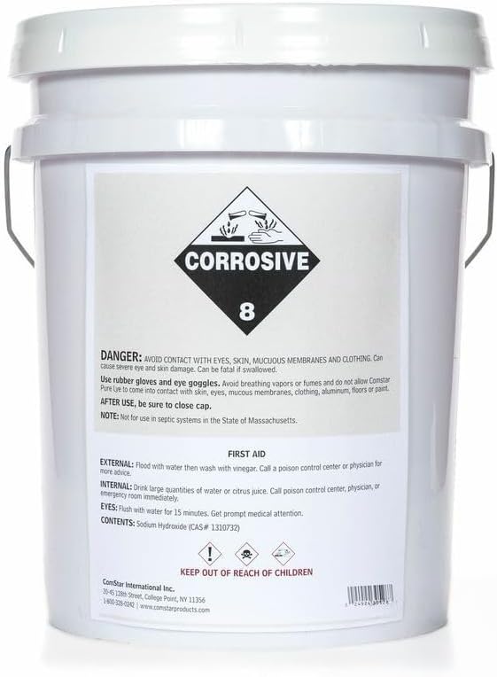 ComStar Pure Lye | 43 Pounds, 99% Pure Sodium Hydroxide Beads | Eco-Friendly, Industrial Strength, Drain Opener | Safe on Fixtures | Static-Free, Unique Beads for Soap Making (30-528)