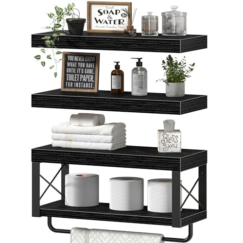 QEEIG Bathroom Shelves Over Toilet (Black, Set of 3, 15.7") - Image 2