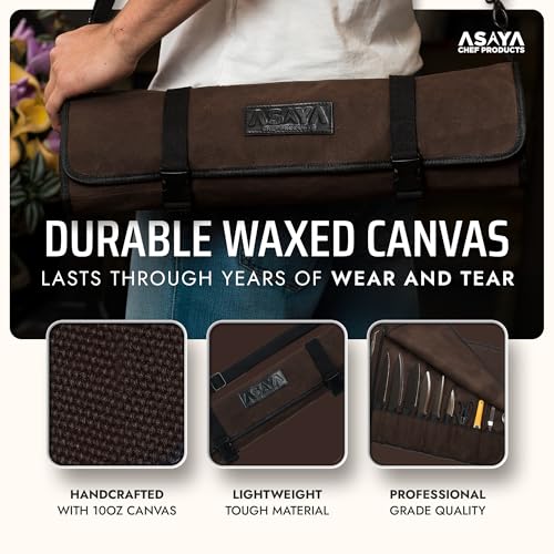 Asaya Waxed Canvas Chef Knife Roll Bag with 10 Slots - Image 4