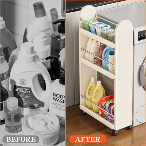 MiaLi 3 Tier Slim Storage Cart with Wheels, 1 PCS White Utility - Image 6