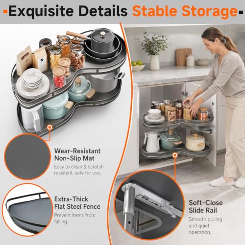 Blind Corner Cabinet Pull Out 2-Tier Swing Tray Organizer - Image 5