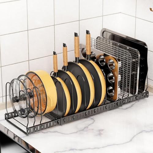 Pot and Pan Organizer Rack for Cabinet, 3 Expandable Pot Lid - Image 2