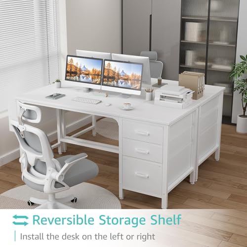 Lufeiya White Computer Desk with Fabric File Drawers Cabinet, 55 - Image 5