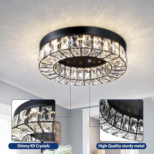 MEXO Crystal LED Flush Mount Ceiling Light Fixtures Modern Black - Image 8