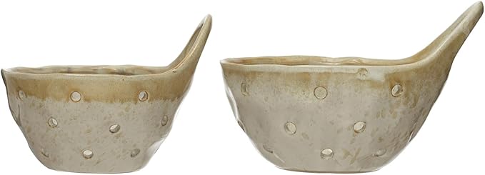 Creative Co-Op Stoneware Colanders with Handles, Set of 2