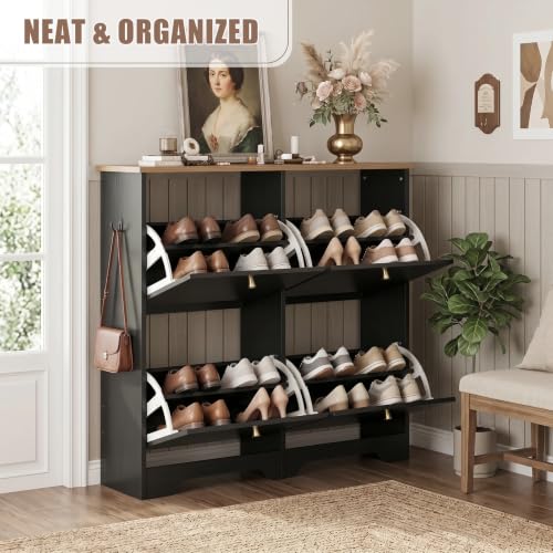 Nicetree Shoe Cabinet, 4 Flip Drawers Slim Black | Home Organization - Image 5