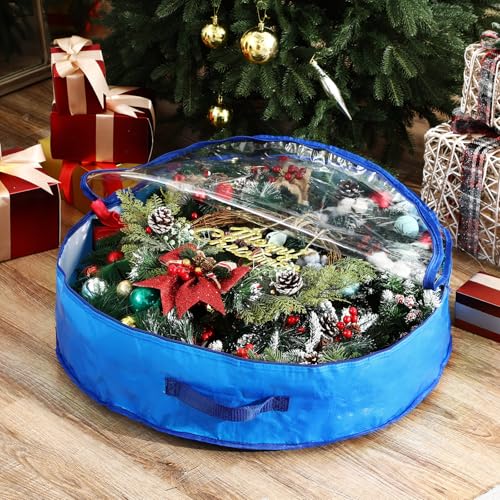 Aliceset 4 Pack Wreath Storage Bags, 24 x 24 x 7.8 Inch, Blue - Image 3