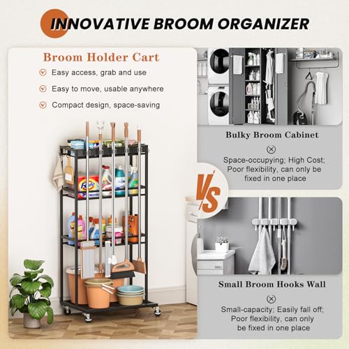 Taller Broom Holder with Cleaning Supplies Organizer - Image 8