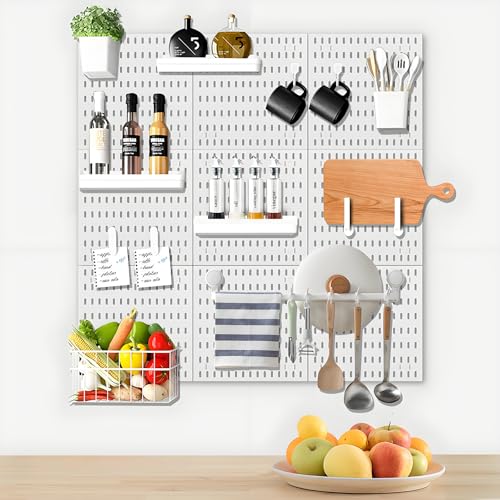 White Pegboard Kit Wall Organizer Panels with Bins Hooks Shelves - Image 8