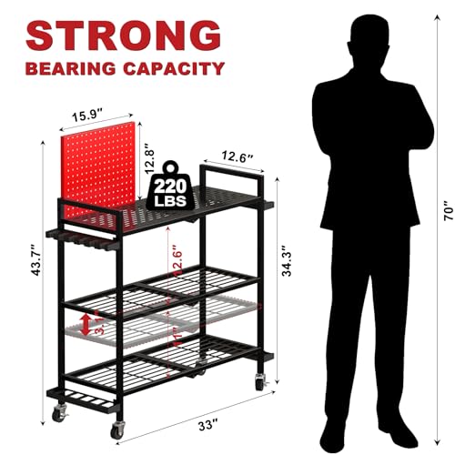 Fishing Rod Holders for Garage, 12-Slot Rolling Pegboard Cart - Image 3