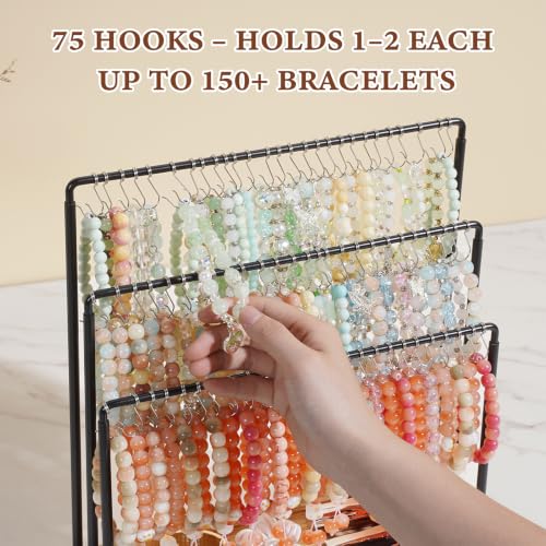 Jewelry Organizer Stand, 75 Hooks Wood & Metal Brace | Jewelry Organiz - Image 4