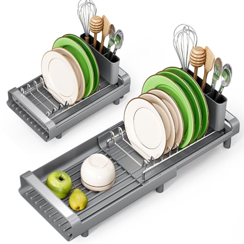 TOOLF Small Dish Drying Rack, Expandable and Space-Saving, Gray - Image 2