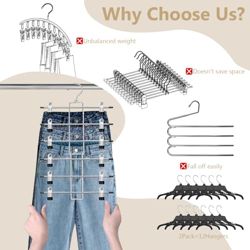Pants Hangers with Clips,Space Saving Hanging Closet Organizer-6 - Image 4