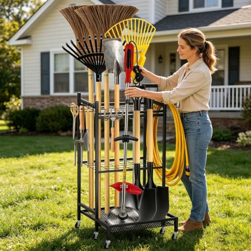 Garden Tool Organizer Rack with Wheels Up to 35 Tools | - Image 3