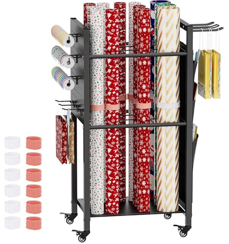 Wrapping Paper Storage Organizer with Wheels & Bag Storage, Black - Image 2