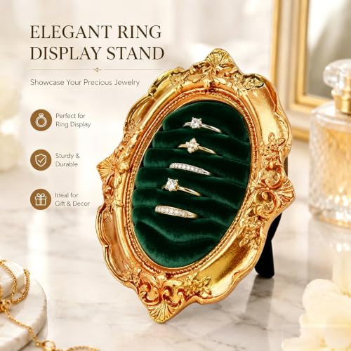 Vintage Gold Oval Ring Holder, Retro Ornate Jewelry Display Stand - Image 6