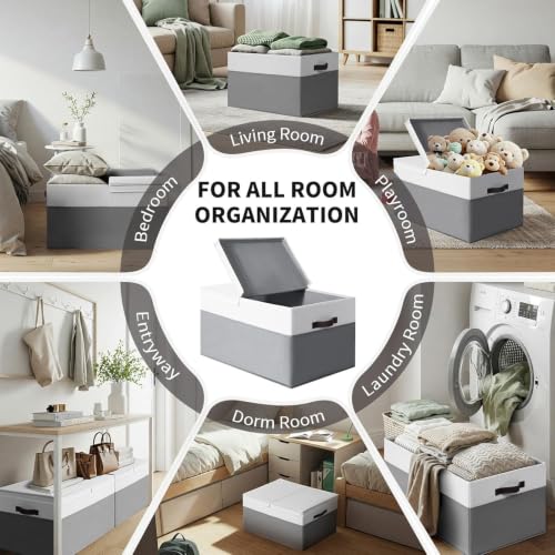 2 Pack EXTRA LARGE Blanket Storage Baskets with Lids, 22”x16”x12” - Image 5